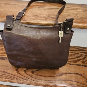 💜 Fossil Brown Leather Crossbody Handbag #75082 Classic Genuine Cowhide
